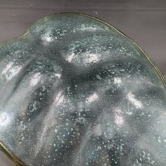Vintage Clear Recycle Glass Dish Plate Platter Leaf Shaped With Gold Edges Glass - Picture 6 of 14